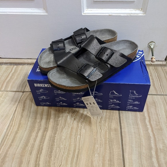 Birkenstock Black Metallic Arizona Sandal - Picture 2 of 8